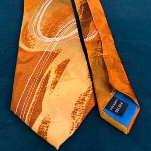 Garcia Desert Island Collection 64 100% Silk Abstract Print Tie Orange Gold
